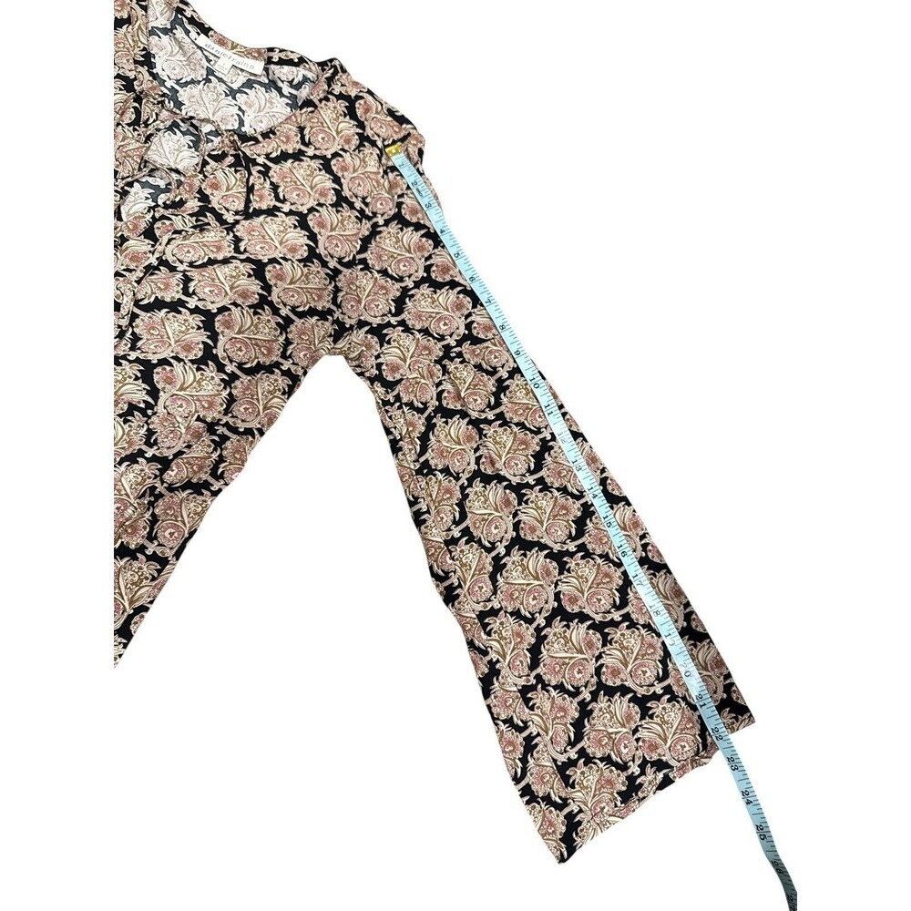 Daniel Rainn Boho Paisley Lace-Up Blouse Black Cream Long Sleeve Size S - Picture 8 of 8